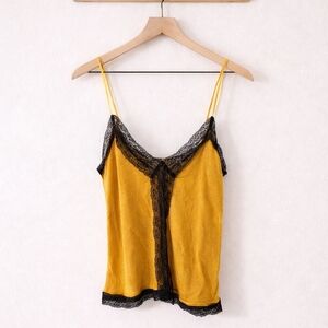 ZARA Knit Lace Trim Cami Tank – Mustard Yellow & Black Size S